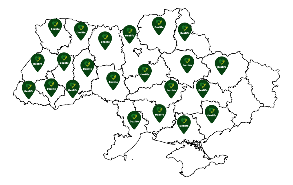 Карта України – служба Дезінсекція працює по всій Україні
